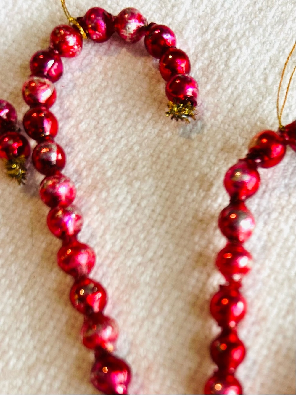 π Mini Vintage repurposed Mercury glass garland bead candy cane Christmas orni - Picture 4 of 6